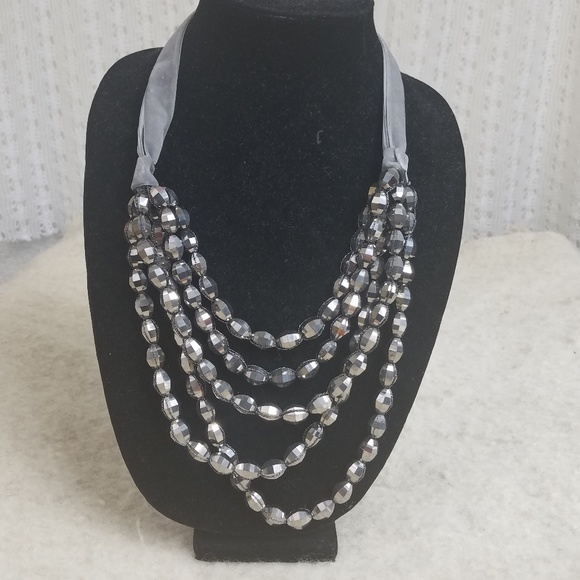NEW Chico's Peyton Silver Gunmetal Multi-String Necklace - Picture 1 of 5